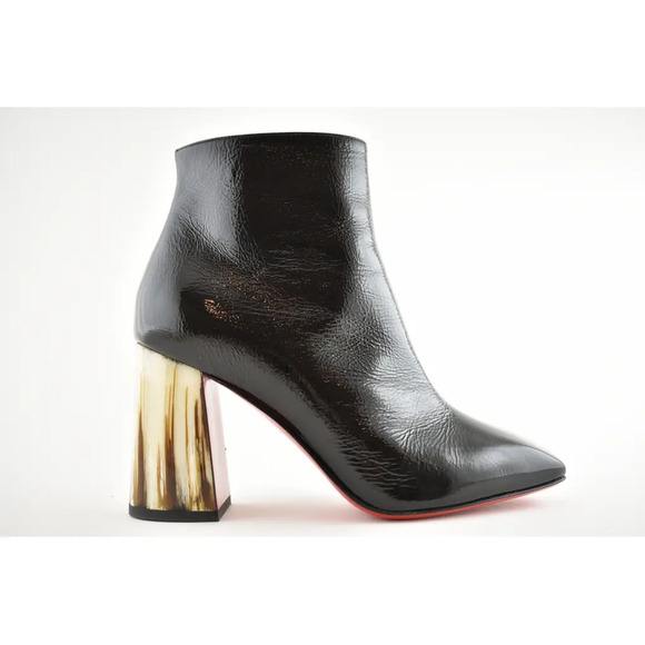 Christian Louboutin Hilconico 85 Black Patent Block Corne Heel Ankle Bootie 35.5 - Picture 2 of 12